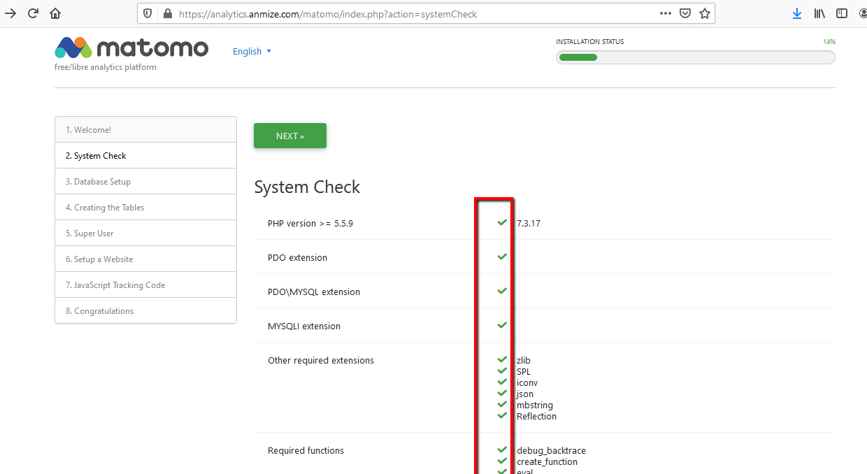 matomo installation - server requirment