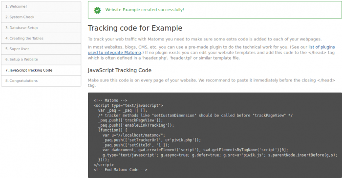 add Matomo tracking code to website